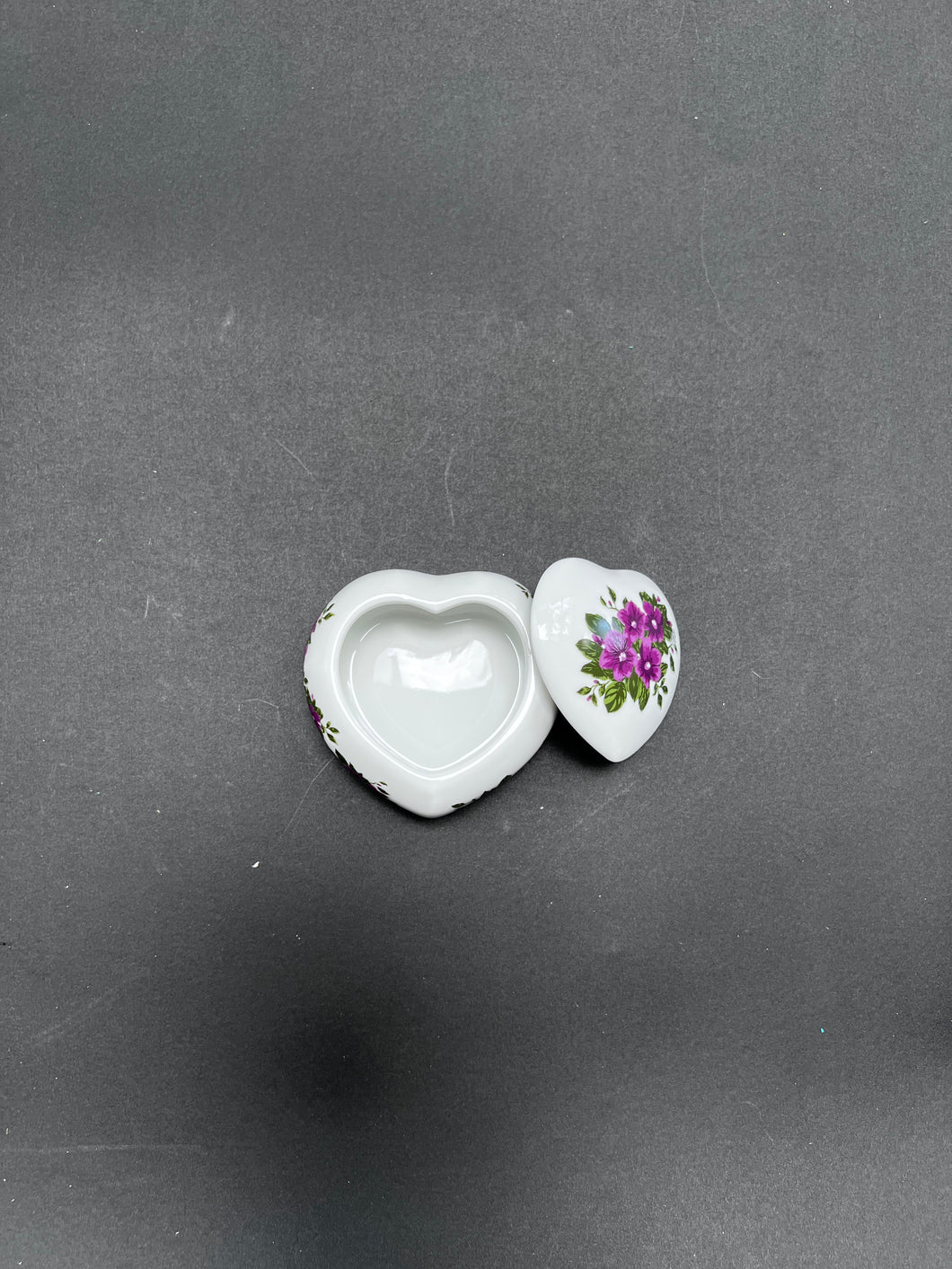 Violets Heart Trinket Box Ring Box