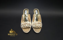 Load image into Gallery viewer, Gold Pearl Peep-Toe Heels
