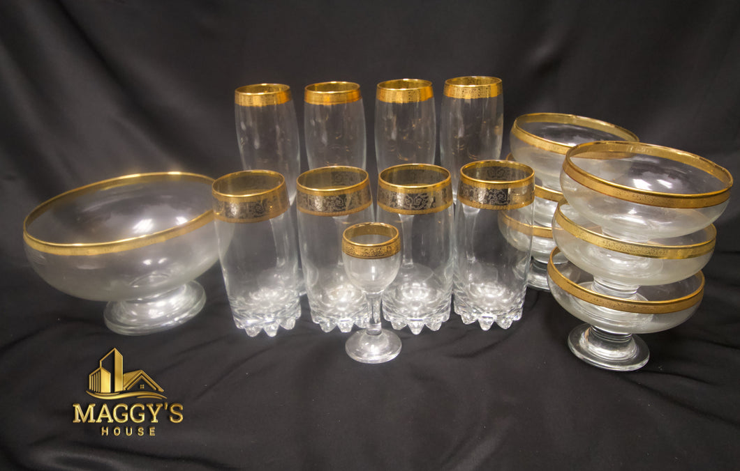 14k Gold Trim Glass Tableware Set