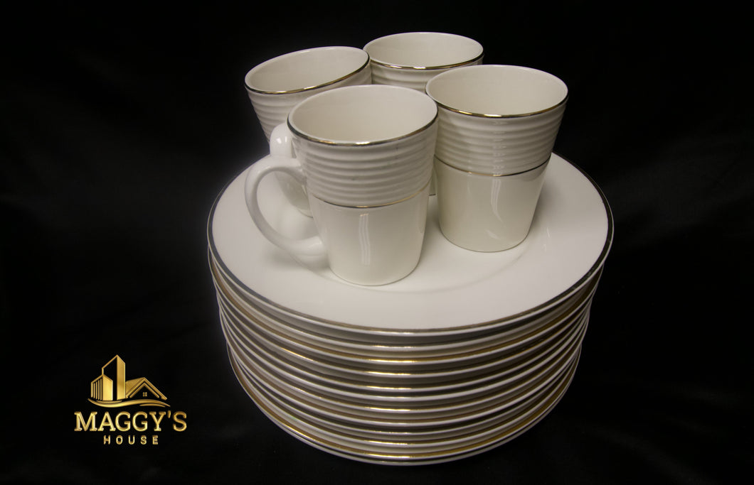 Gold Rim Dinner Plate & Cup Set