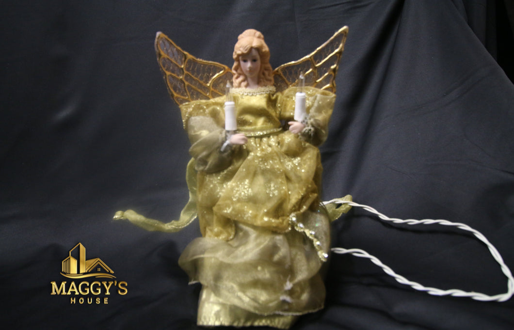 Gold Dress Lighted Christmas Topper Angel