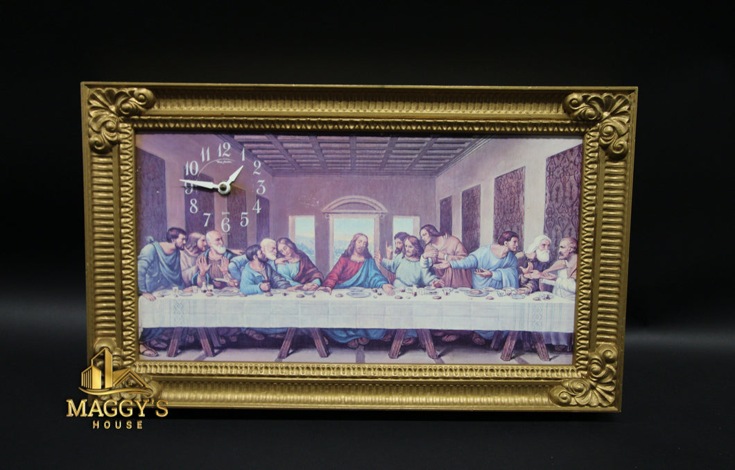 Vintage Last Supper Painting with Clock